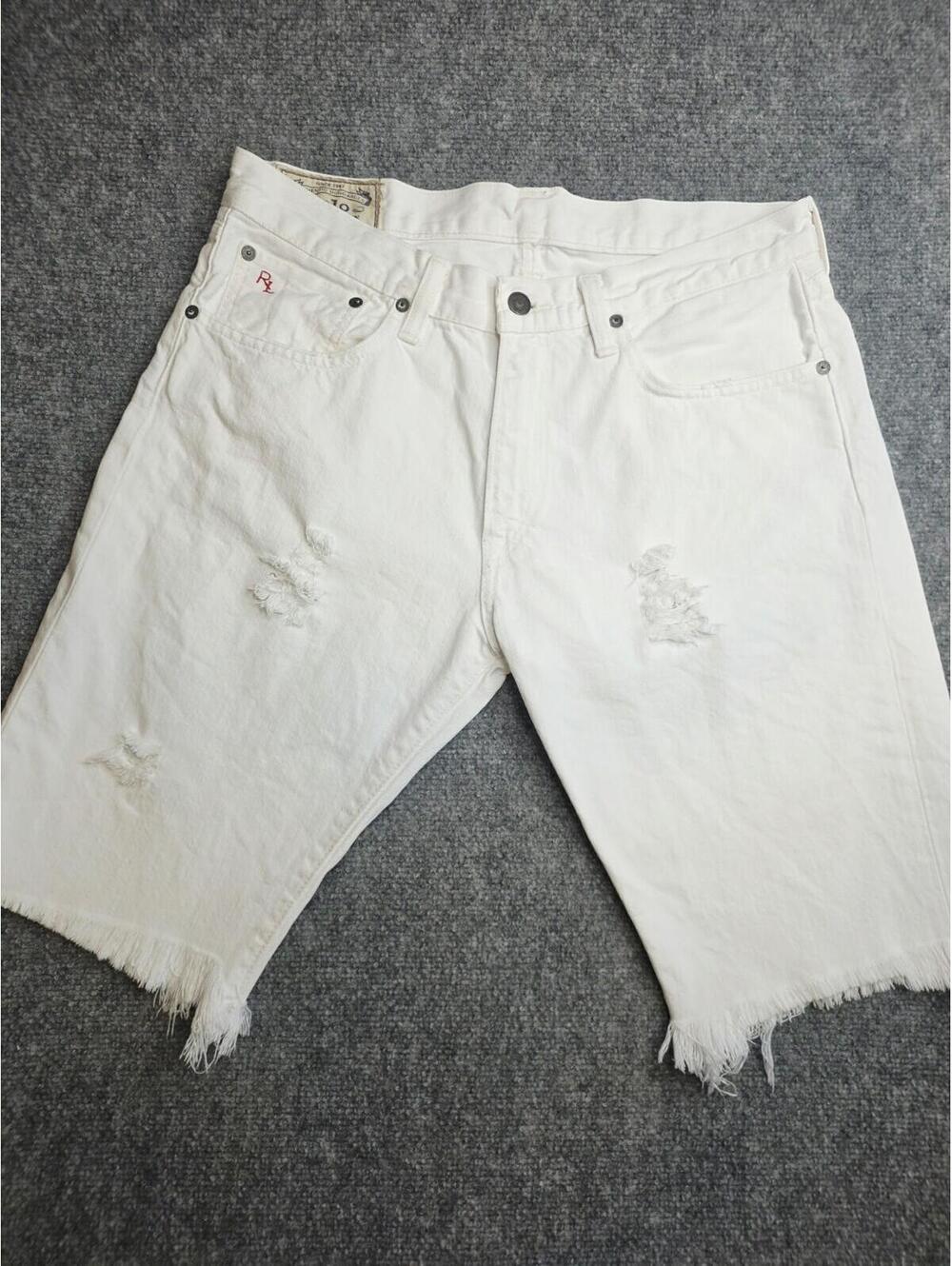 Polo Ralph Lauren Hampton Straight White Denim Shorts Men's Sz 32/32 Distressed